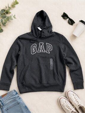 NWT GAP Logo Pullover Hoodie Charcoal Gray Men’s Small